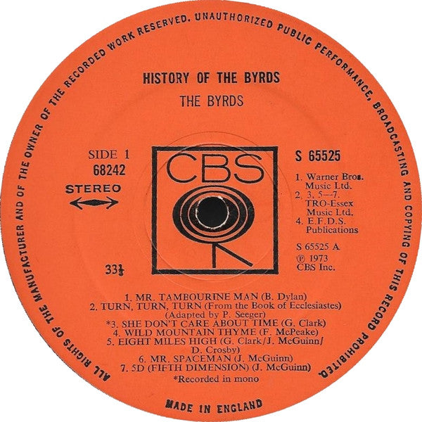 The Byrds : History Of The Byrds (2xLP, Comp, Mono, Ora)