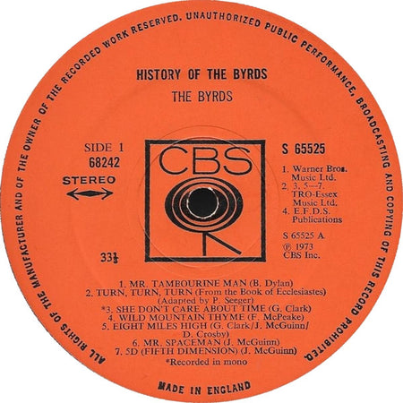 The Byrds : History Of The Byrds (2xLP, Comp, Mono, Ora)