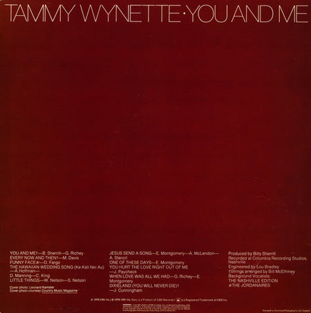 Tammy Wynette : You And Me (LP, Album)