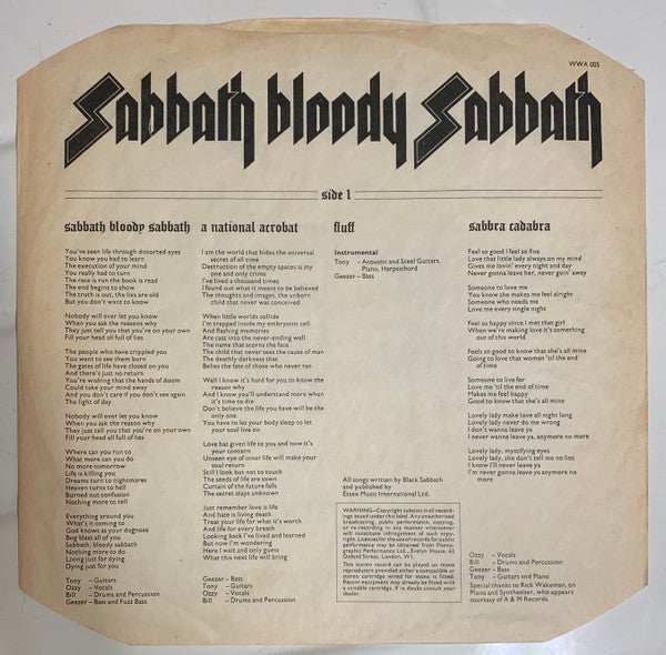 Black Sabbath : Sabbath Bloody Sabbath (LP, Album, Rai)