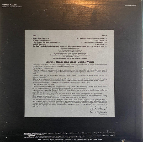 Charlie Walker (2) : I Don't Mind Goin' Under (If It'll Get Me Over You) (LP, Album, Ora)