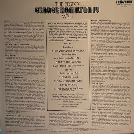 George Hamilton IV : The Best Of George Hamilton IV Vol 1 (LP, Comp, RE, Ora)