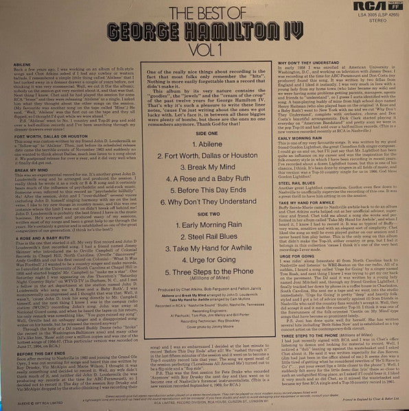 George Hamilton IV : The Best Of George Hamilton IV Vol 1 (LP, Comp, RE, Ora)