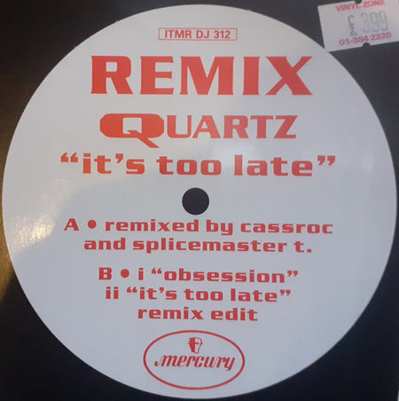 Quartz (2) : It's Too Late (12", Single, Promo)