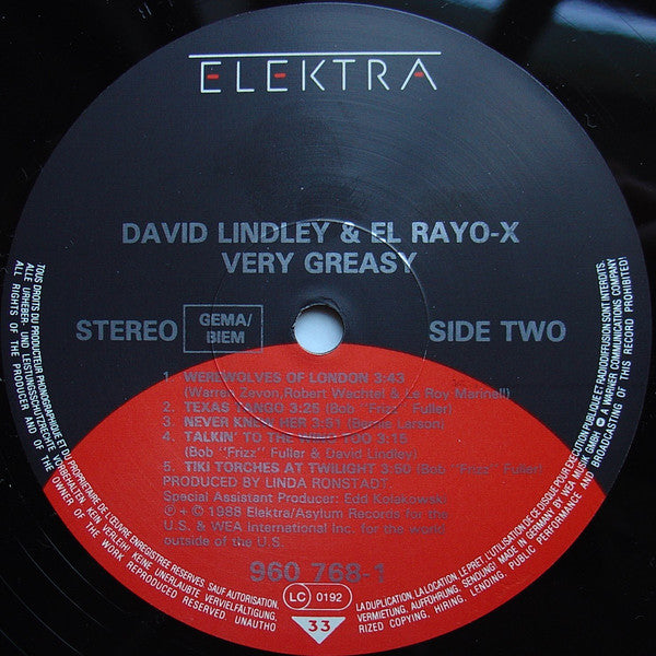 David Lindley And El Rayo-X : Very Greasy (LP, Album)