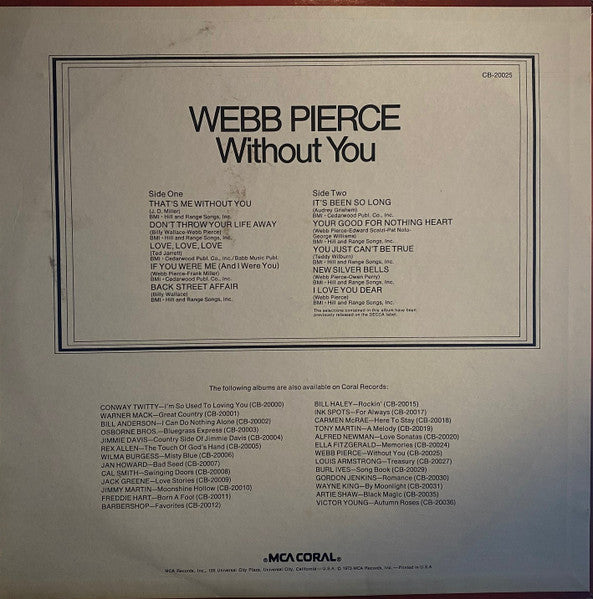 Webb Pierce : Without You (LP, Comp, Mono, Pin)