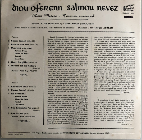 Chorale Saint-Mathieu de Morlaix : Diou Oferenn Salmou Nevez (LP)