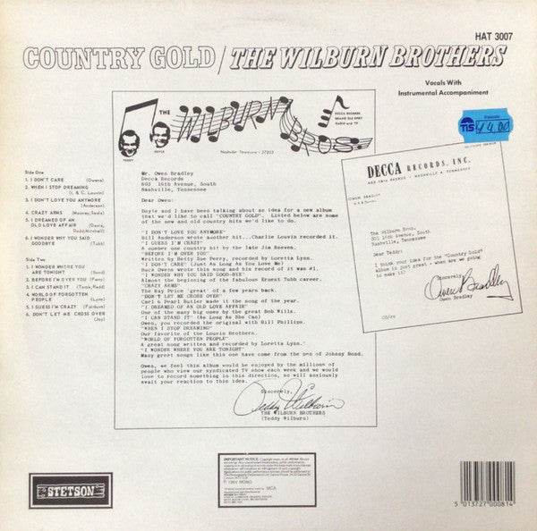 The Wilburn Brothers : Country Gold (LP, Album, Mono, RE)