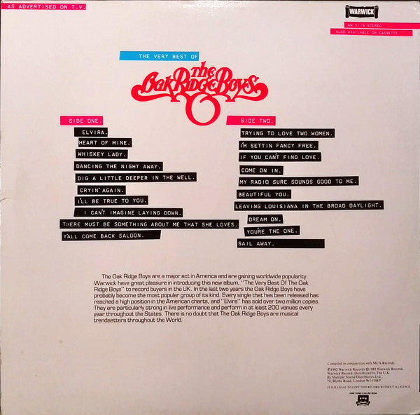 The Oak Ridge Boys : The Very Best Of The Oak Ridge Boys (LP, Comp)