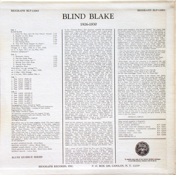 Blind Blake : 1926-30 (Bootleg Rum Dum Blues) (LP, Comp, Mono, RM)