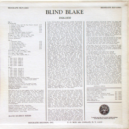 Blind Blake : 1926-30 (Bootleg Rum Dum Blues) (LP, Comp, Mono, RM)