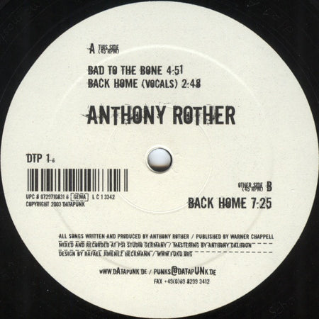 Anthony Rother : Back Home (12")