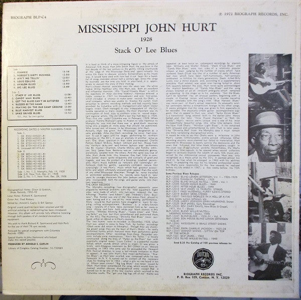 Mississippi John Hurt : 1928 - His First Recordings (LP, Album, Comp)