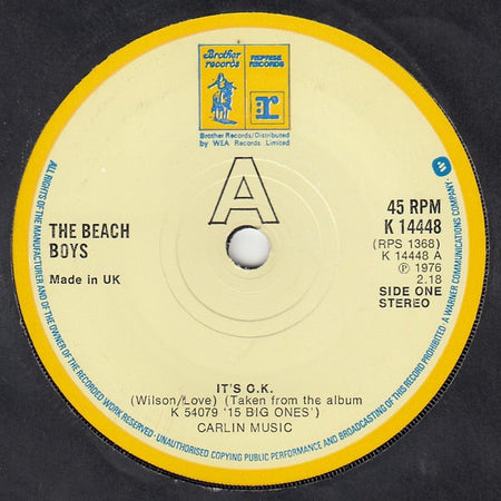 The Beach Boys : It's O.K. (7", Single)
