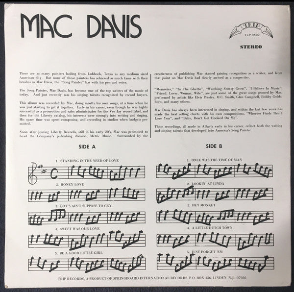 Mac Davis : Mac Davis Sings (LP, Album)