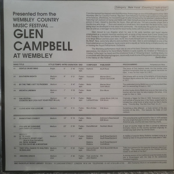 Glen Campbell : Glen Campbell At Wembley (LP, Comp)