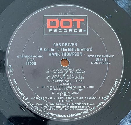 Hank Thompson : Cab Driver - A Salute To The Mills Brothers (LP, Album, Mon)