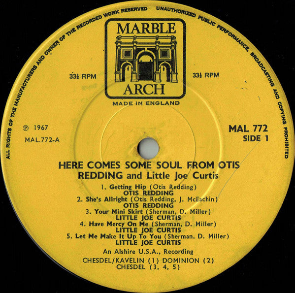Otis Redding And Little Joe Curtis : Here Comes Some Soul From Otis Redding And Little Joe Curtis (LP, Comp, Mono)