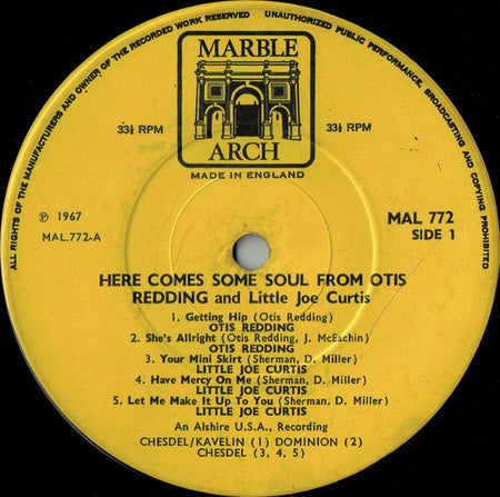 Otis Redding And Little Joe Curtis : Here Comes Some Soul From Otis Redding And Little Joe Curtis (LP, Comp, Mono)