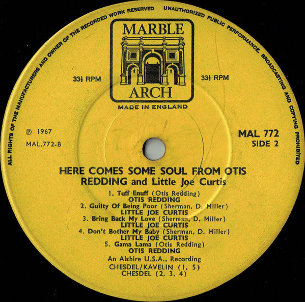 Otis Redding And Little Joe Curtis : Here Comes Some Soul From Otis Redding And Little Joe Curtis (LP, Comp, Mono)