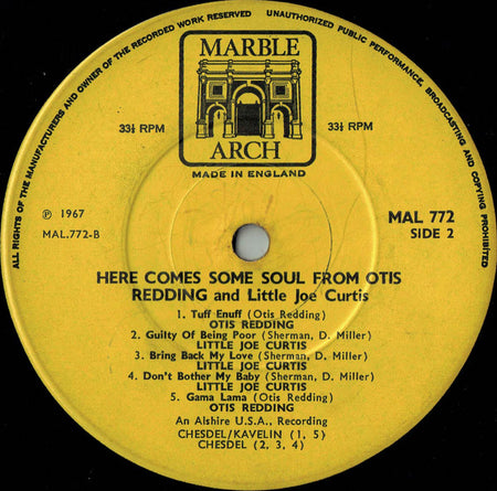 Otis Redding And Little Joe Curtis : Here Comes Some Soul From Otis Redding And Little Joe Curtis (LP, Comp, Mono)