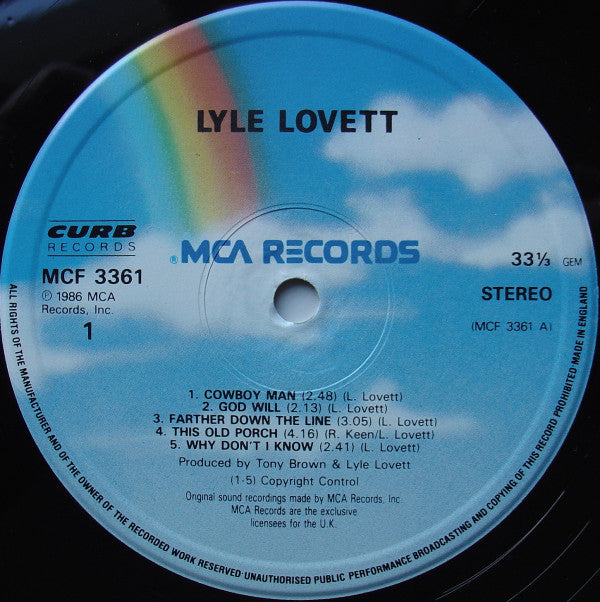 Lyle Lovett : Lyle Lovett (LP, Album, PRS)