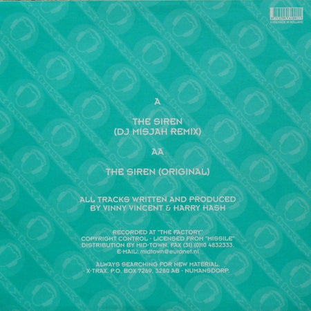 Vinny Vincent & Harry Hash : The Siren (12")