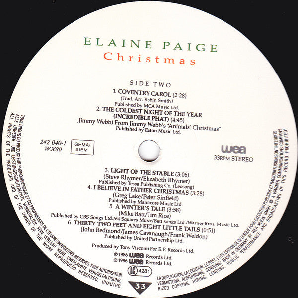 Elaine Paige : Christmas (LP)