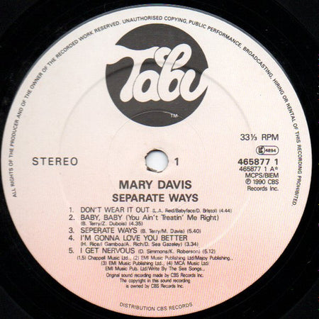 Mary Davis : Separate Ways (LP, Album)
