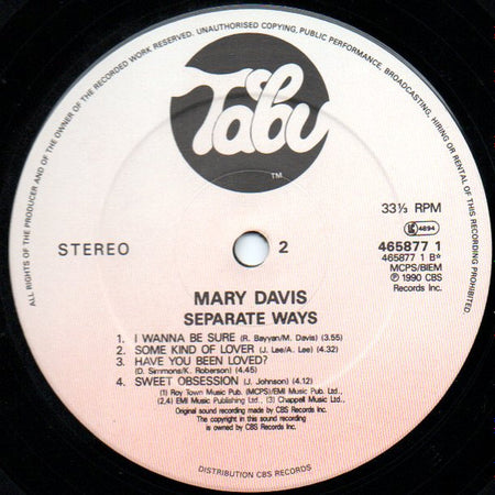 Mary Davis : Separate Ways (LP, Album)