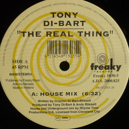 Tony Di Bart : The Real Thing (12", Maxi)