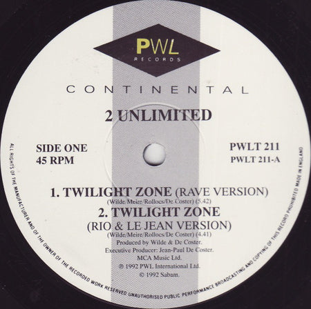 2 Unlimited : Twilight Zone (12")
