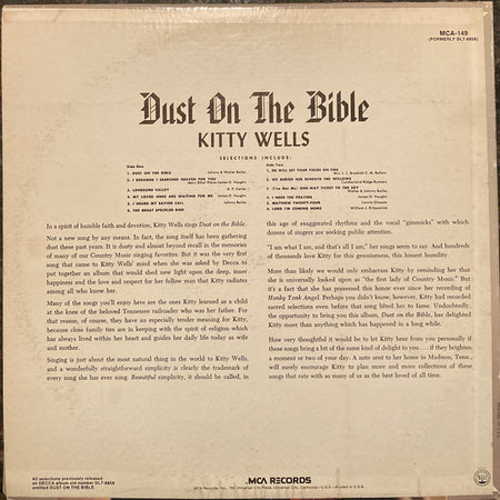 Kitty Wells : Dust On The Bible (LP, Album, RE, Pin)