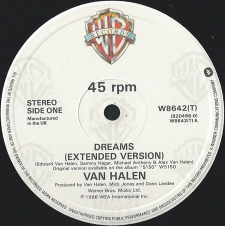 Van Halen : Dreams (Extended Version) / Inside (12", Single)