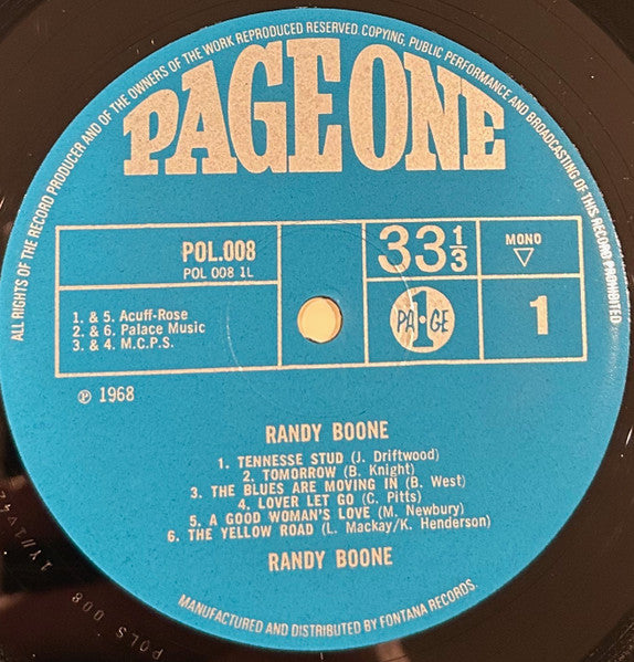 Randy Boone : Co-Star Of The Television Series "Cimarron Strip" (LP, Album, Mono)