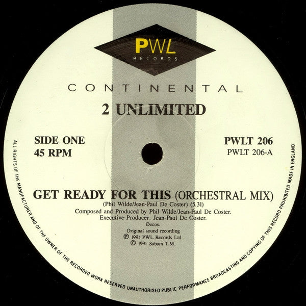 2 Unlimited : Get Ready For This (12", M/Print)