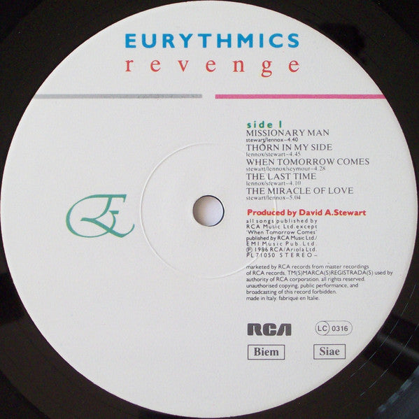 Eurythmics : Revenge (LP, Album, RCA)