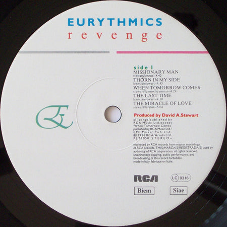 Eurythmics : Revenge (LP, Album, RCA)