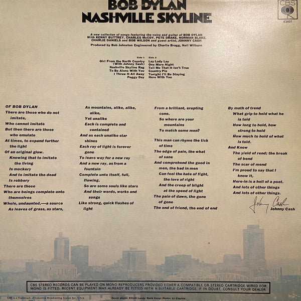 Bob Dylan : Nashville Skyline (LP, Album, Unl)