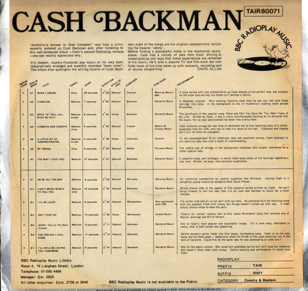 Cash Backman : Cash Backman  (LP, Ltd)