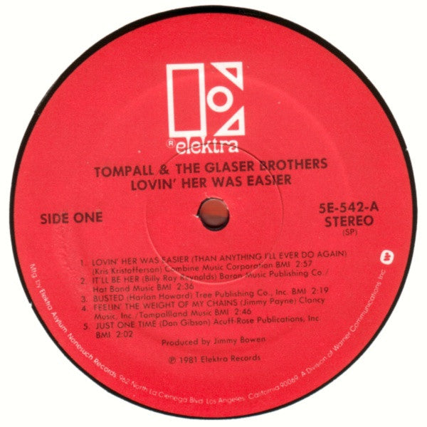 Tompall Glaser & The Glaser Brothers : Lovin' Her Was Easier (LP, Album, Spe)
