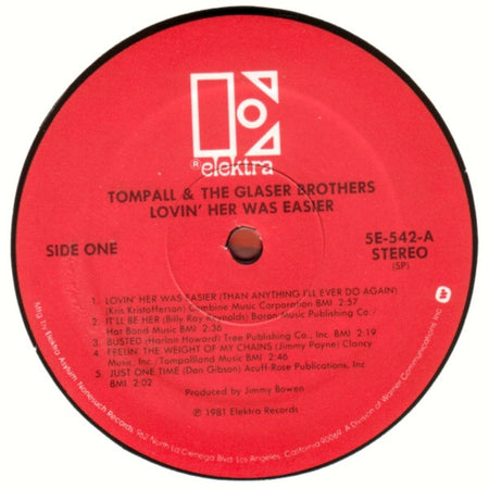 Tompall Glaser & The Glaser Brothers : Lovin' Her Was Easier (LP, Album, Spe)