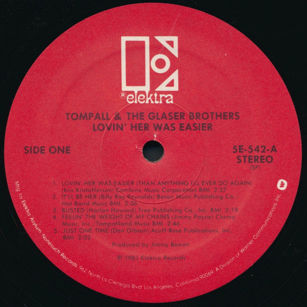 Tompall Glaser & The Glaser Brothers : Lovin' Her Was Easier (LP, Album, Spe)