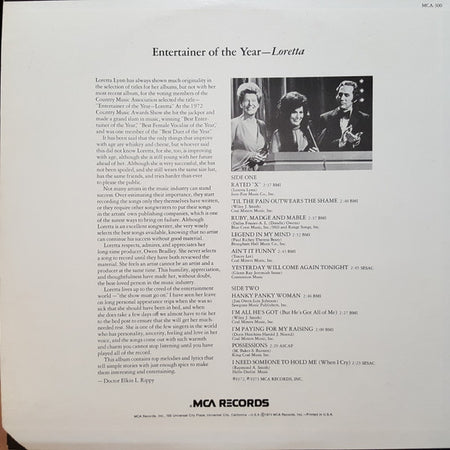 Loretta Lynn : Entertainer Of The Year - Loretta (LP, Album, Glo)