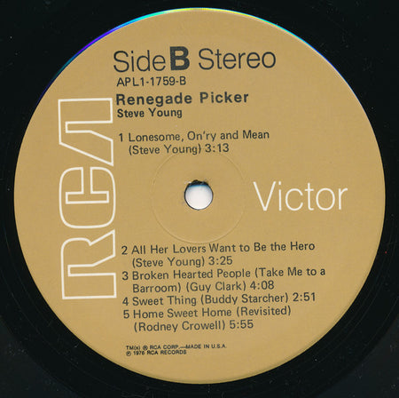 Steve Young (2) : Renegade Picker (LP, Album, Ind)