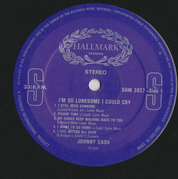 Johnny Cash : I'm So Lonesome I Could Cry (LP, Comp)