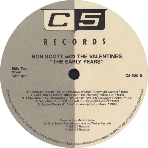 Bon Scott With The Valentines (4) : The Early Years (LP, Comp, Mono)