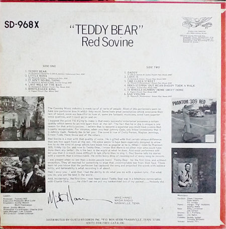 Red Sovine : Teddy Bear (LP, Album, RE, Ter)