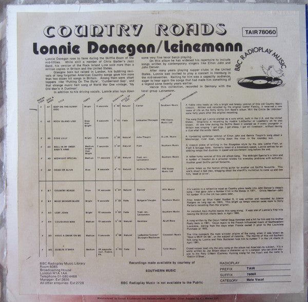Lonnie Donegan , / Leinemann : Country Roads (LP, Album)