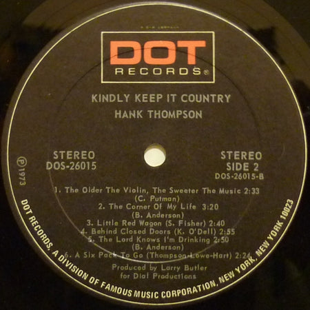 Hank Thompson : Kindly Keep It Country (LP, Album)